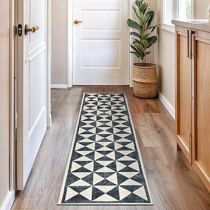 Rugshop Geometric Diamond Washable Non Slip Runner Rug 2' x 10' Cream