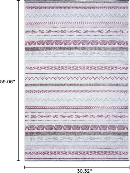 Alfa Rich 3x5 Mauve Off White Washable Area Rugs for Living Room Bedroom Kitchen Decor Cotton Runner