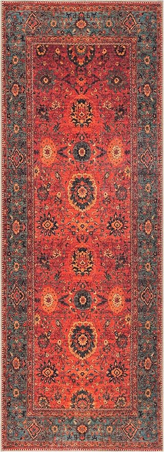 Keen Home Design 2x10 Rug - Machine Washable Runner with Non-Slip Backing, Ideal for Hallway, Entryway, Kitchen, Laundry Room - Vintage, Easy Clean, Durable, Low Pile Rug - (2'6" x 10')