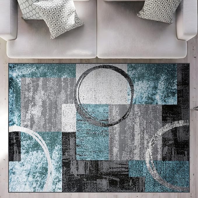 Rugshop Contemporary Circle Design Area Rug, Durable Fade-Resistant Carpet Alfombras for Bedroom, Living Room and Dining Room, Gray, 7'10" x 10'2"