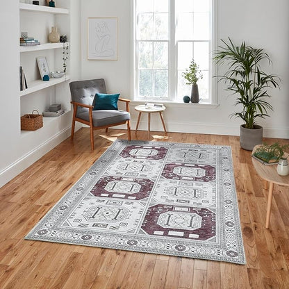 Fame Living Faded Oushak Rug, Turkish Vintage Floral Pastel Large Oversized Area Rugs for Living Room Dining Bedroom Kitchen Bathroom Nursery (848CrRd, 7'5" x 9'8")