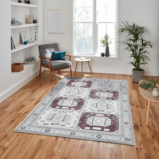 Fame Living Faded Oushak Rug, Turkish Vintage Floral Pastel Large Oversized Area Rugs for Living Room Dining Bedroom Kitchen Bathroom Nursery (848CrRd, 5'9" x 8'9")