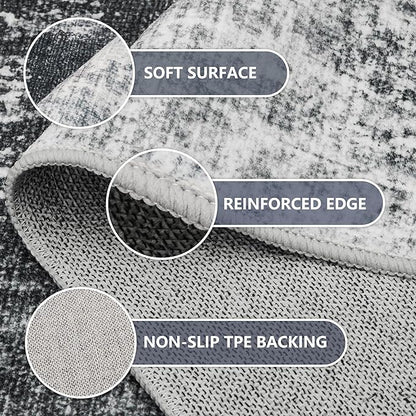 6x9 Washable Area Rugs - Modern Abstract Rugs for Living Room Non-Slip Low Pile Soft Machine Washable Carpet for Bedroom, Dining Room, Nursery, Home Office, Farmhouse (6'x9' Dark Grey)