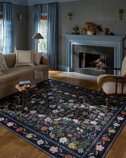 Loloi Rifle Paper Co. Canopy Collection CNP-04 Black 6'-0" x 9'-0" Area Rug