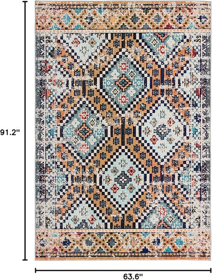 SAFAVIEH Madison Collection Area Rug - 5'3" x 7'6", Orange & Beige, Boho Diamond Distressed Design, Non-Shedding & Easy Care, Ideal for High Traffic Areas in Living Room, Bedroom (MAD418P)