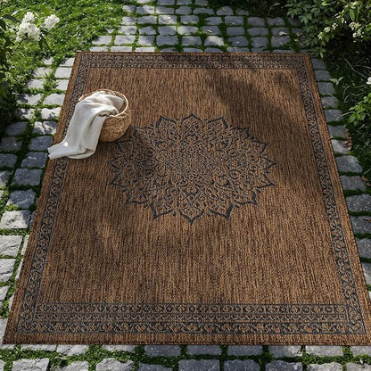 CAMILSON Outdoor Rug 6x9 Medallion Gold Modern Area Rugs for Indoor and Outdoor Patios Kitchen and Hallway Mats Washable Porch Deck Outside Carpet (Medallion Gold 6 x 9)