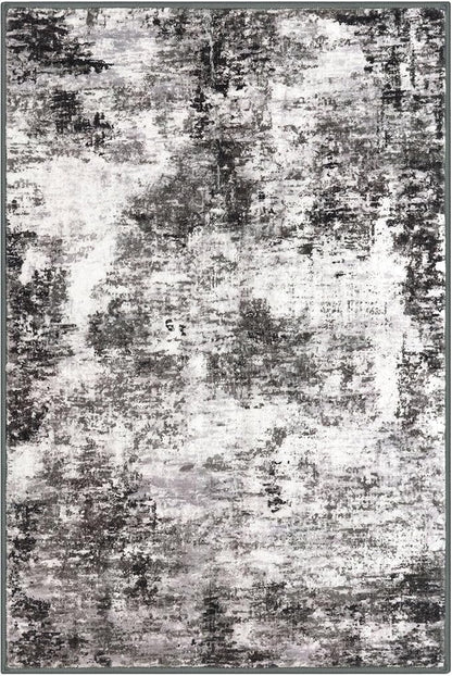 Modern Abstract Small Area Rug Indoor 3x5 Washable Rug Non-Slip Soft Black Grey Entryway Rug Kitchen Mats Thin Print Faux Wool Floor Carpet Throw Rugs for Entrance Bedroom Home Decor
