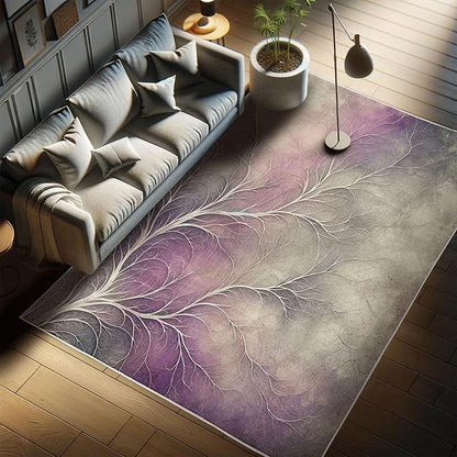 Ambesonne Branches Decorative Rug, Modern Abstract Concept Dreamy Clouds Back Leafless Tree Silhouette, Quality Carpet for Bedroom Dorm and Living Room, 5' 1" X 7' 5", Pale Purple Grey Mauve