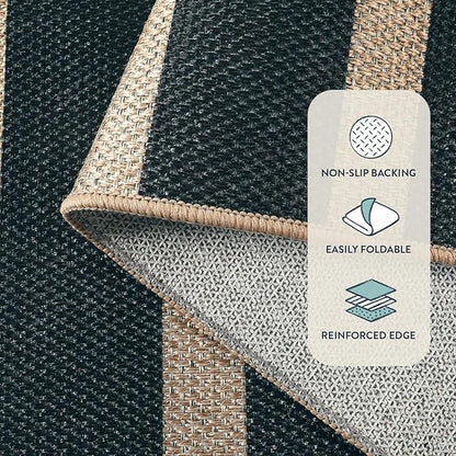 Lahome Striped Easy Jute Area Rug 6x9, Outdoor Patio Rug Neutral Black Carpet for Living Room Classroom, Farmhouse Low Pile Non Slip Non Shedding Floor Carpet for Dining Room Office