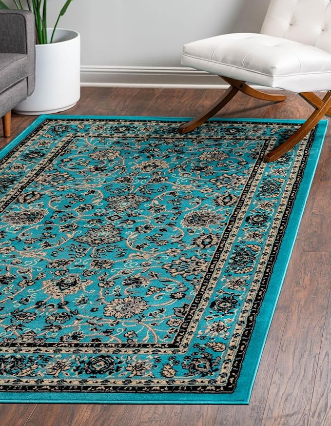 Rugs.com Yasmin Collection Rug – 5' x 8' Turquoise Medium Rug Perfect for Bedrooms, Dining Rooms, Living Rooms