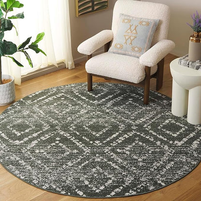 SAFAVIEH Adirondack Collection Area Rug - 6' Round, Green & Ivory, Geometric Design, Ideal for High Traffic Areas in Living Room, Bedroom & Dining Room (ADR131E-6R)