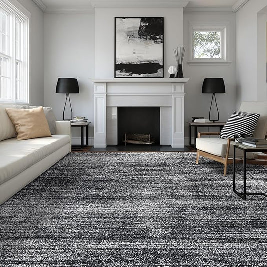 Black and White Rug for Living Room,Washable Abstract Modern Boho Dark 5x7 Area Rugs for Office
