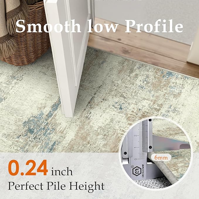 2x8 Runner Rug Washable Beige Brown Abstract Modern Neutral Hallway Carpet Non Slip Soft Low Pile Indoor Kitchen Carpet Contemporary Aesthetic Long Rug Bathroom Bedroom Laundry