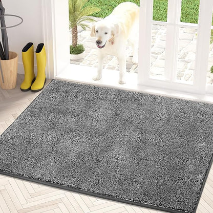 PURRUGS Dirt Trapping Door Mat 34" x 59", Non-Slip Machine Washable Entry Rug, Shoe Scraper, Dog Doormat, Super Absorbent Welcome Mat for Front & Back Door, Muddy Shoes & Paws, Light Grey-Dark Grey