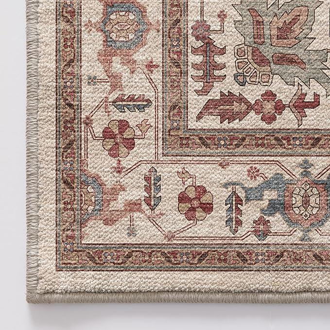 LUMI 4x6 Washable Area Rug for Living Room, Ultra Soft Traditional Vintage Red Rugs Non Slip with Rubber Backing, Low Profile, High Traffic, Stain Resistant Carpets, Ideal for Bedroom, Dining Room
