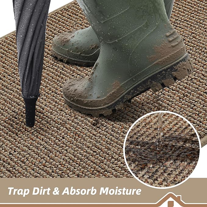 BEQHAUSE Dirt Trapper Door Mat 20" x 32", Non-Slip Washable Doormats Entrance Mat, Dirt Resistant and Absorbent Welcome Mat, Low Profile Floor Mats for Front Back Door and Entryway, Beige