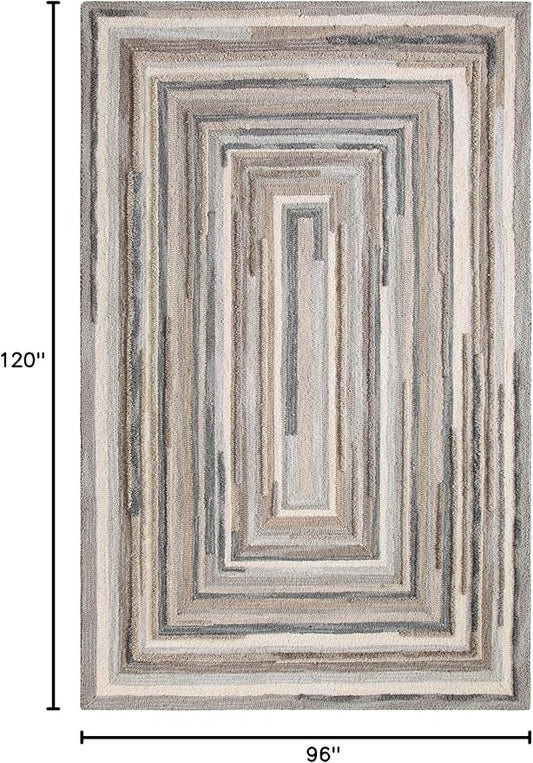 Company C Concentric Squares Wool Area Rug 8' X 10' Gray Striped