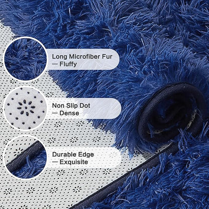 Andency Navy Soft Area Rugs for Living Room Bedroom, 5x8 Fluffy Shaggy Bedside Rug, Non-Slip Large Shag Fuzzy Plush Carpets for Bedroom Kids Dorm Nursery Home Decor Aesthetic