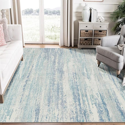 MUJOO 6x9 Area Rugs Washable,Modern Abstract Rugs for Living Room Bedroom Dining Room,Large Non Slip Throw Carpet Indoor,Low Pile Accent Neutral Blue