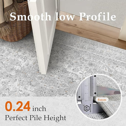 Gray Area Rug 5x7 for Living Room Washable Vintage Carpet Low Pile Non Slip Distressed Soft Traditional Retro Oriental Grey Accent Throw Rug Office Kitchen Bedroom Bathroom Dining Room