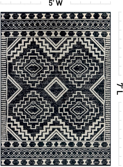 Rugshop Southwestern Black and White Tribal Area Rug – Geometric Diamond Pattern Carpet for Living Room, Bedroom, or Entryway – Boho Rustic Soft Floor Decor 5' x 7' Black