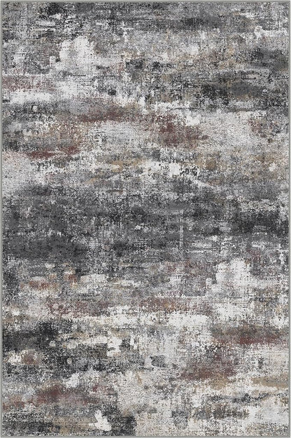 GENIMO No Crease Non Slip 6x9 Area Rugs for Living Room, Craft Woven Modern Abstract Rug, Soft Floor Carpet, Single-Piece Rugs for Bedroom, Dining Room, Office, Dark Gray Brown