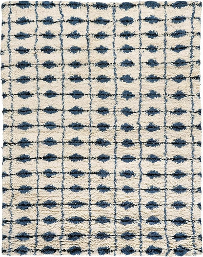 Dash & Albert Noma Indigo Handwoven Wool Rug, 7.5 X 9.5 Feet, Blue Geometric Pattern