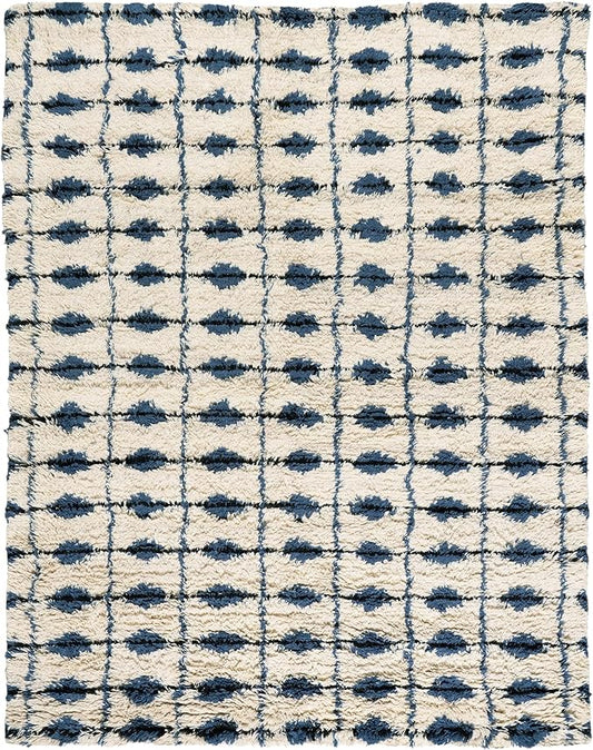 Dash & Albert Noma Indigo Handwoven Wool Rug, 7.5 X 9.5 Feet, Blue Geometric Pattern