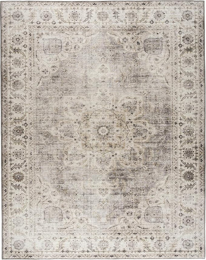 ReaLife Rugs Machine Washable Area Rug - Living Room Bedroom Bathroom Kitchen Entryway Office - Padded Crease Free Stain Resistant Premium - Boho Farmhouse Vintage- Joy- Beige Ivory - 2'x 3'