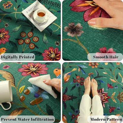 Vintage Medallion Floral 3x5 Washable Rug, Soft Low Pile Area Rug, Non-Slip Carpet for Bedside, Bedroom, Bathroom, Entryway, Kitchen, Office, Kids/Girls Room | Green
