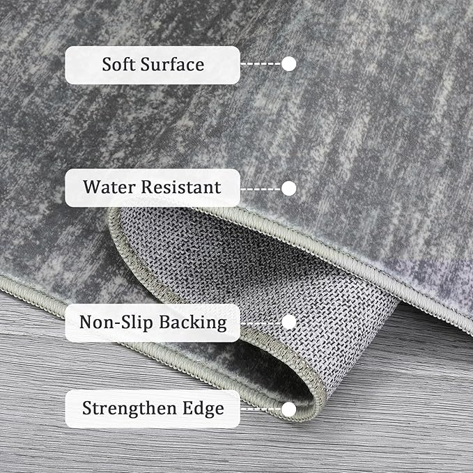 RUGSREAL Washable Contemporary Area Rug 5x7 Bedroom Large Area Rug Low-Pile Solid Modern Throw Carpet Non-Slip Stain Resistant Home Office Solid Rug for Living Room Bedroom Kids Room, 5' x 7' Grey