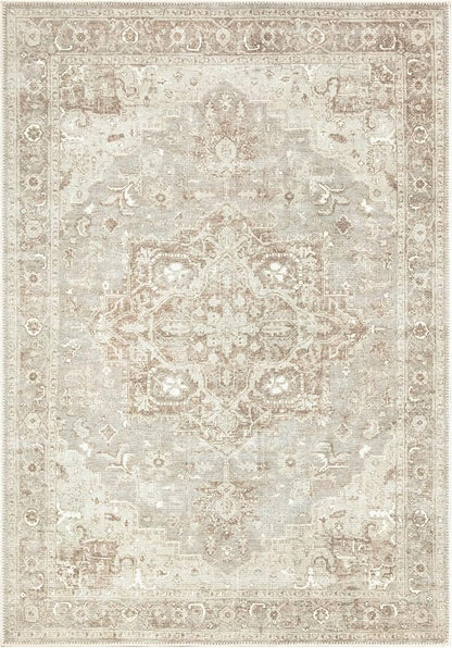Bloom Rugs Washable Non-Slip 8' x 10' Rug - Beige/Gray Traditional Area Rug for Living Room, Bedroom, Dining Room, and Kitchen - Exact Size: 8' x 10'