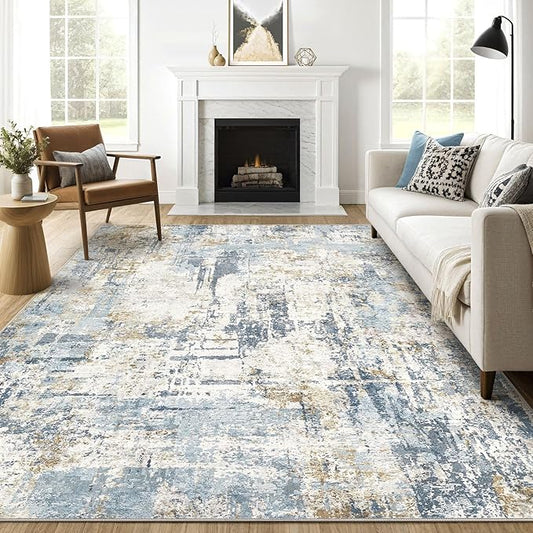 10x13 Area Rug Living Room: Washable Large Abstract Modern Soft Rugs Stain Resistant Indoor Floor Non Slip Accent Carpet for Bedroom Nursery Playroom Office Dining Room Dorm Home House- Light Blue