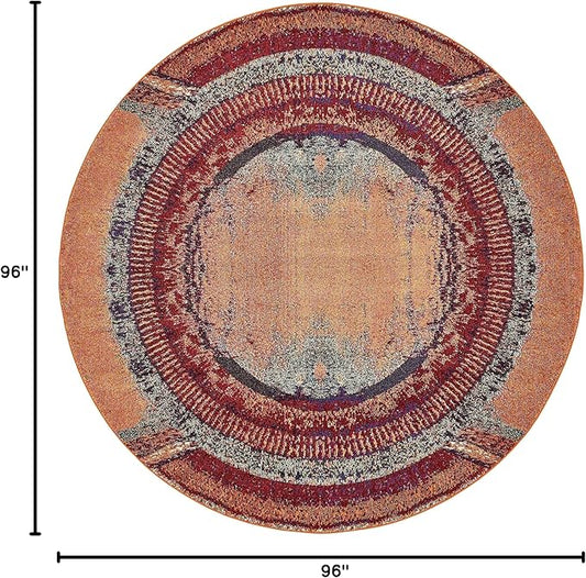 Unique Loom Estrella Collection Rustic, Distressed, Modern, Abstract Area Rug (8' 0 x 8' 0 Round, Orange/Black)