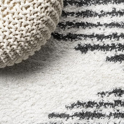 JONATHAN Y Elm Diamond Stripe Shag White/Gray Indoor Area Rug, 8x10, Geometric, Bohemian, Contemporary, Easy-Cleaning for Living Room, Bedroom, Kitchen, Pet Friendly, Non-Shedding (MOH408A-8)