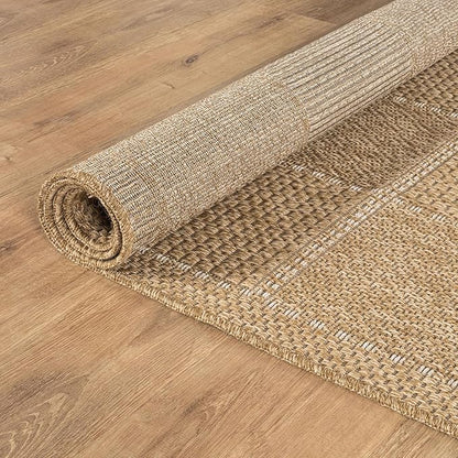 Beverly Rug Easy Jute Checkered Squared Rug 10x14 Washable Large Indoor Outdoor Area Rugs for Living Dining Room Patio Office Stain Resistant Non Shedding Casual Indoor Outside Carpet 10 x 14 Natural