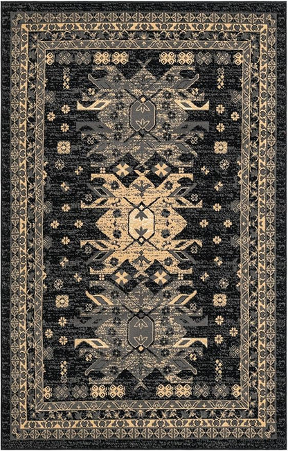 Unique Loom Taftan Collection Border Geometric Tribal Inspired Design Area Rug (5' 0 x 8' 0 Rectangular, Black/ Gray)