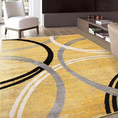 Rugshop Wavy Circles Design Area Rug, Fade-Resistant Carpet for Living Room, Dining Room, or Bedroom,Grand Room,Open Spaces Yellow, 10' x 14'