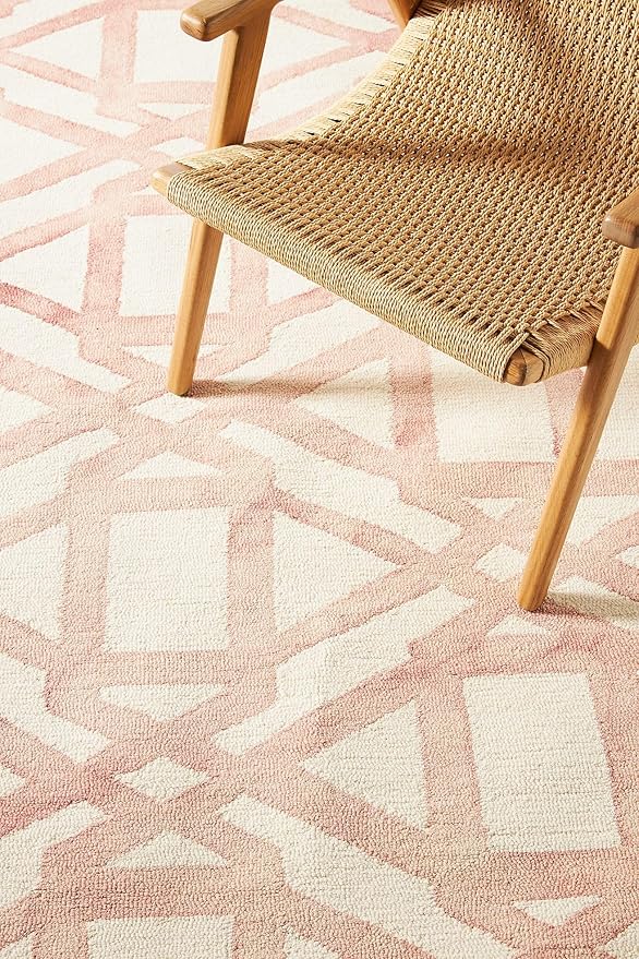 Hand-Tufted Wool Marengo Rug in Pink – Elegant Geometric Wool Carpet for Living Room & Bedroom – Soft Feel – 6 x 9