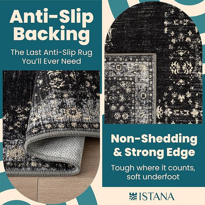 Istana 3x5 Area Rug - Black Modern Rugs for Living Room 3x5 - Foldable Rugs for Bedroom/Living Room Rug - Stain Resistant Washable Rug - Eco-Friendly Small Area Rugs