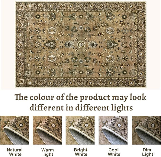 Tangsoo 4x6 Floral Vintage Rug for Living Room, Washable Vintage Area Rug Indoor, Non Slip Brown Rug for Dining Room, Soft Low Pile Rugs, Print Foldable Carpet for Dorm Living Room Bedroom