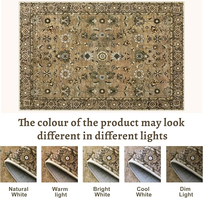 Tangsoo Brown Hallway Runner Rugs 2.6x14 Washable Runner Rug for Hallways, Non Slip Floral Vintage Soft Low Pile 14ft Long Rug Runner, Print Carpet Runners for Kitchen Bedroom Entryway Living Room