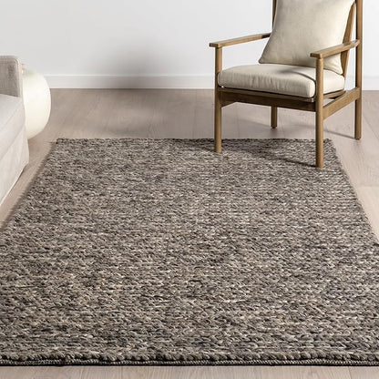 Nuloom Penelope Grey/Brown, 7'6" x 9'6", Hand-Braided, Wool & Cotton, Soft and Textured, High Traffic, Stain Resistant, Easy Clean, Durable Area Rug for Bedroom, Living Room, Dining, Entryway