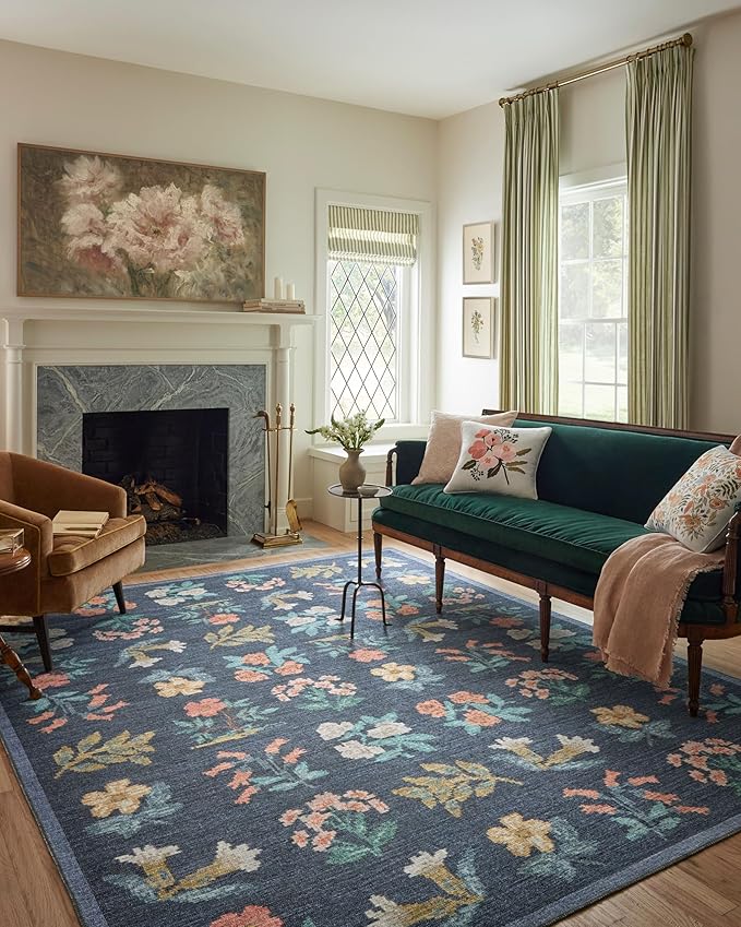 Loloi Rifle Paper Co. Rosa Collection RSA-03 Navy 3'-9" x 5'-6" Accent Rug