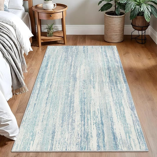 MUJOO 3x5 Rug Washable,Entryway Rug Small Area Rugs for Bedroom Living Room Kitchen Bathroom,Modern Abstract Non Slip Carpet,Indoor Entry Mat,Low Pile Throw Rug Accent Blue