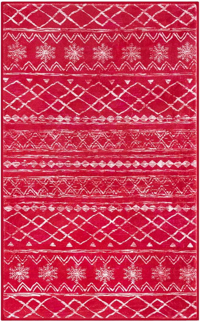 KUTA Christmas Rugs for Entryway, 2x3 Entrance Small Area Rug Red Non-Slip Washable, Ultra Soft Vintage Geometric Low-Pile Indoor Door Mat Floor Carpet for Kitchen