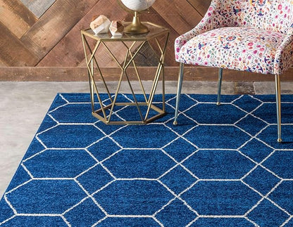 Unique Loom Trellis Frieze Collection Area Rug - Geometric (4' 1" x 6' 1", Navy Blue/ Ivory)