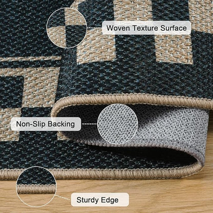 OJIA Easy Jute Kitchen Rug, 2x3 Black Indoor Door Mat Checkered Washable Area Rug Non-Slip Farmhouse Modern Outdoor Doormat Front Door Mat Indoor Entrance Throw Rugs for Entryway Doorway Bathroom