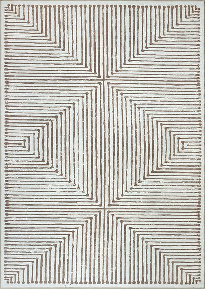 Bloom Rugs Washable Non-Slip 8' x 10' Rug - Brown Striped Area Rug for Living Room, Bedroom, Dining Room, and Kitchen - Exact Size: 8' x 10'