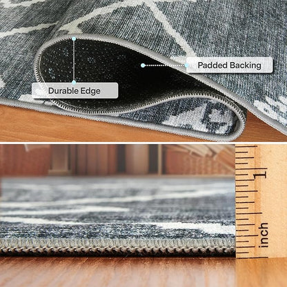ReaLife Rugs Machine Washable Area Rug Runner - Living Room Bedroom Bathroom Kitchen Entryway Office - Padded Low Pile Stain Resistant Premium - Moroccan Diamond Tribal - Jax - Gray 2'6" x 6'